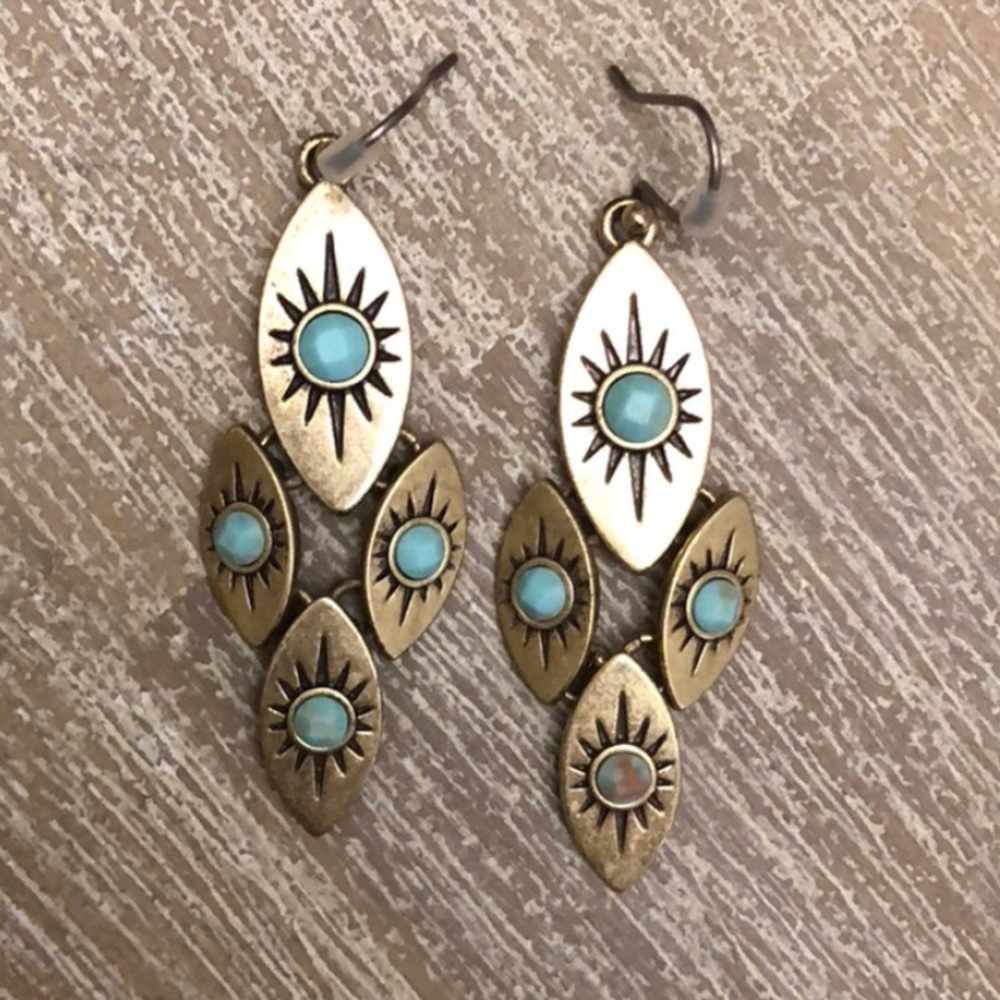 Lucky Brand boho turquoise and brass earrings